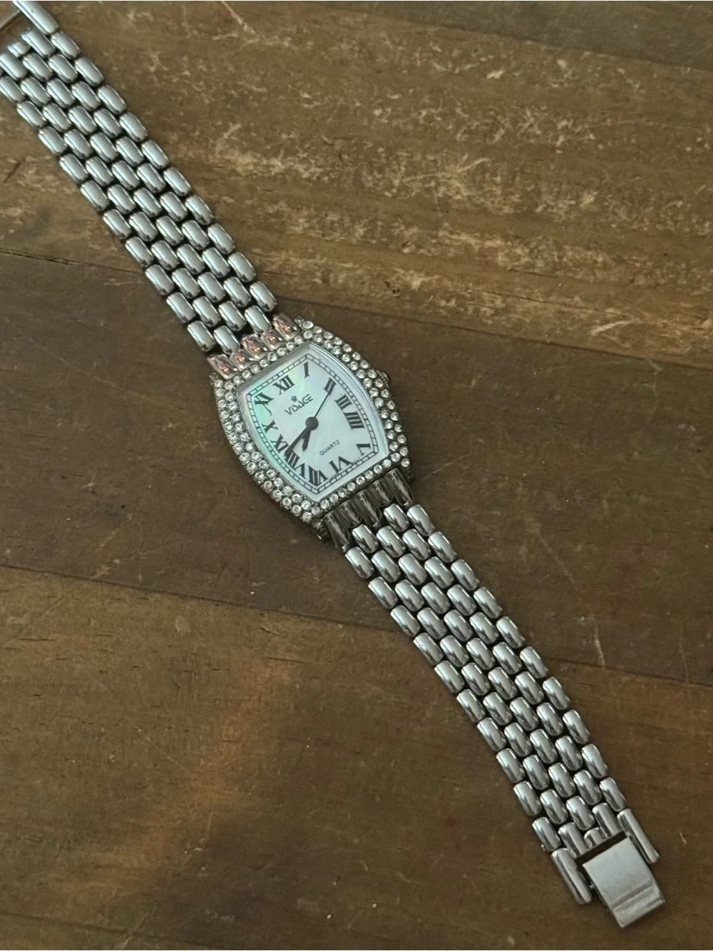 Vintage Visage silver tone Swarovski crystals bezel analog watch